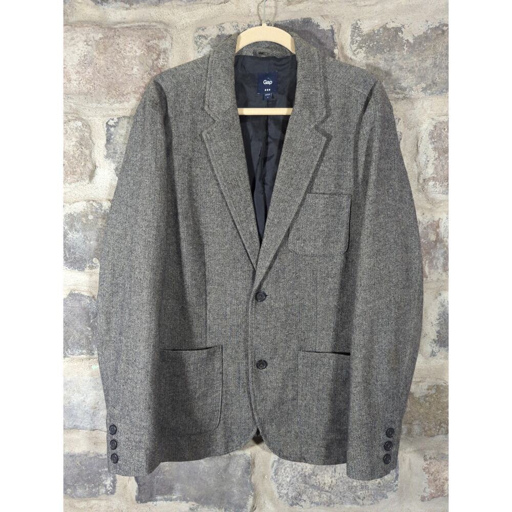 Gap Factory Blazer Men's Large Tan Herringbone 2 Button Lined Career Business‎
